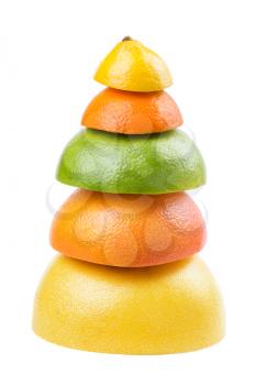 Pyramid of ripe fruit. Isolated on white