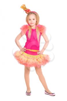 Pretty little girl wearing candy costume. Isolated on white