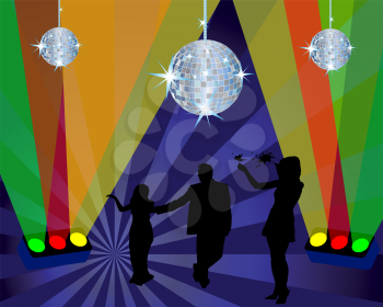Royalty Free Clipart Image of People Dancing at a Disco
