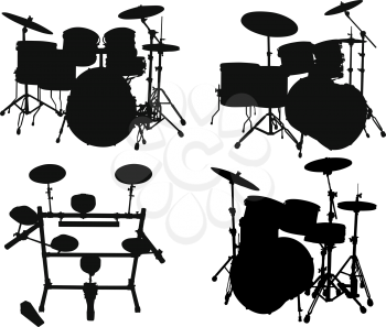 Royalty Free Clipart Image of Drum Kit Silhouettes
