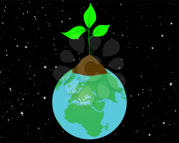 Royalty Free Clipart Image of a Sprout on Planet Earth