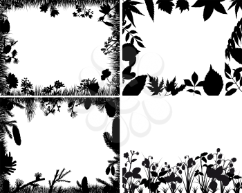Royalty Free Clipart Image of a Set of Four Grass Silhouettes 