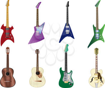 Royalty Free Clipart Image of a Set of Guitars
