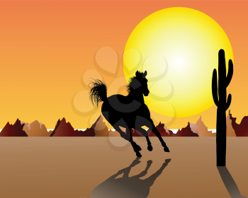 Royalty Free Clipart Image of a Horse at Sunset 