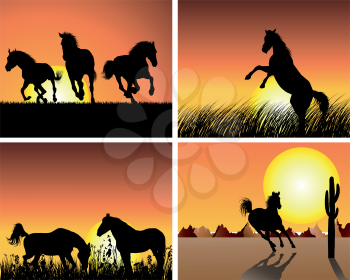Royalty Free Clipart Image of Horse Silhouettes