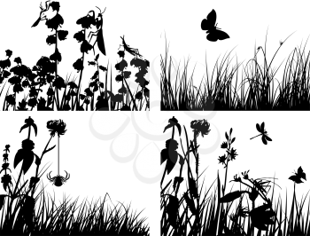 Royalty Free Clipart Image of Four Grass Silhouettes