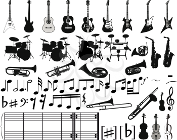 Royalty Free Clipart Image of Silhouettes of Musical Instruments