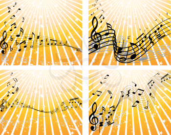 Royalty Free Clipart Image of a Set of Four Music Note Backgrounds