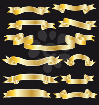 Royalty Free Clipart Image of a Set of Golden Ribbons