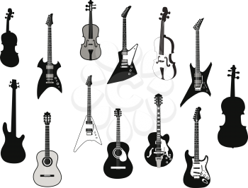 Royalty Free Clipart Image of a Set of Guitars