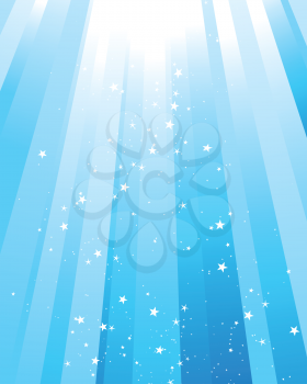 Underwater rays with many stars. Vector illustration.