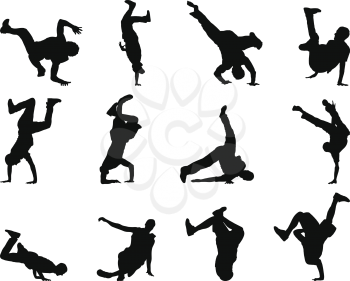 Collection of different break-dance silhouettes. Vector illustration.