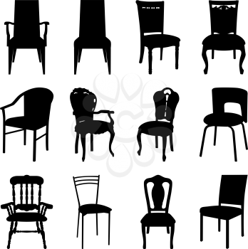 Collection of different chairs silhouettes. Vector illustration.