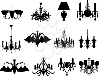 Set of different lamps silhouettes. Vector illustration.