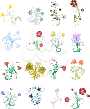 Set of different flower and leaves for self-supporting making floral ornate.