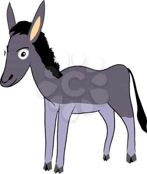 Vector cartoon illustration of funny grey donkey