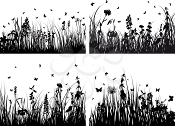 Vector grass silhouettes backgrounds set for design use