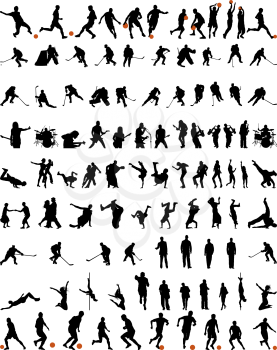 Big collection of different people vector silhouette. Dance and sport.