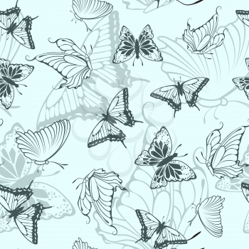 Seamless vector butterfly pattern. For easy making seamless pattern just drag all group into swatches bar, and use it for filling any contours.