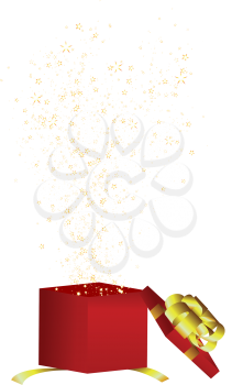 Gift box with fly out stars. Vector illustration.