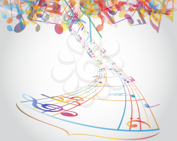 Multicolour  musical notes staff background. Vector illustration. 