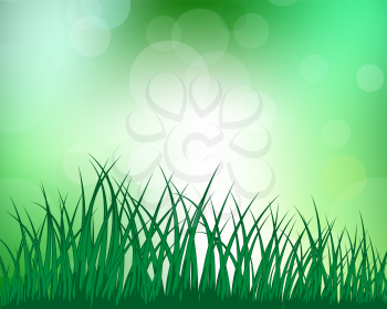 Vector grass silhouettes with blurred background. All objects are separated.