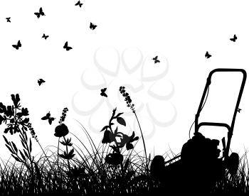 Vector grass silhouettes with grass mower. All objects are separated.