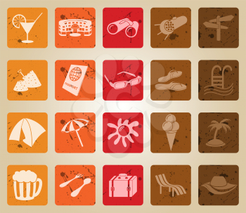 Travel set of different vector web icons. Retro style.
