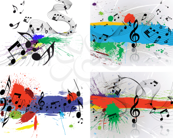 Set of vector musical notes staff on grunge background for design use