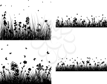 Set of four vector grass silhouettes backgrounds 