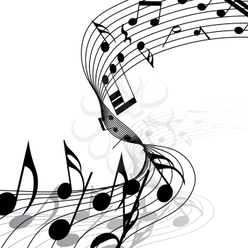 Musical notes staff background with lines. Vector illustration.