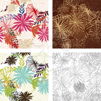 Seamless  floral  pattern set in different color. For easy making seamless pattern just drag all group into swatches bar, and use it for filling any contours. Fully editable EPS 8 vector illustration.