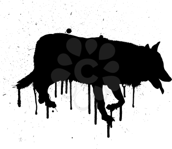 Silhouette of black grunge wolf. Vector illustration.