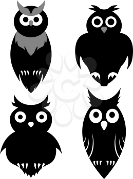 Set of halloween black owl. Vector illustration.