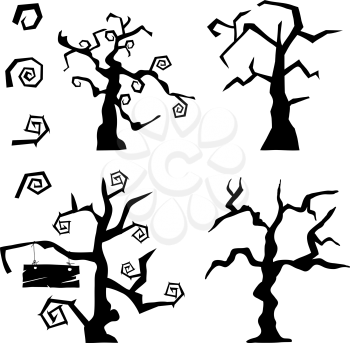 Set of halloween black tree. Vector illustration.