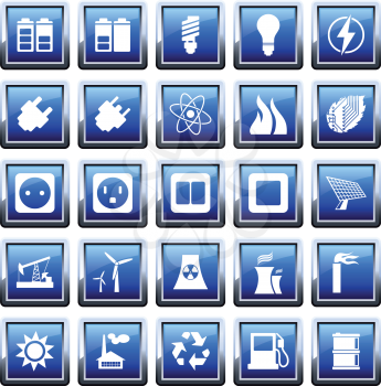 Electricity, power and energy icon set. Vector illustration.