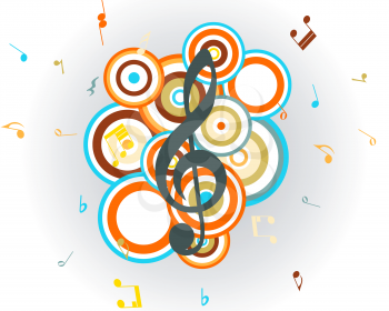 Musical retro notes staff background. Vector illustration.