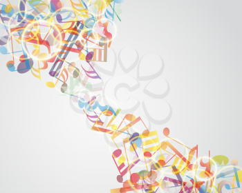 Multicolour  musical notes staff background. Vector illustration with transparency EPS 10.