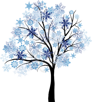 Beautiful winter tree with snowflakes leaves. Vector illustration.