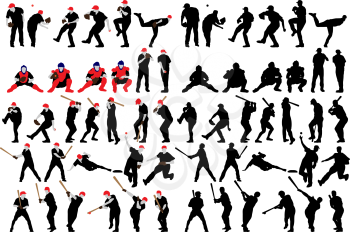 Set  of detail baseball athlete silhouettes. Fully editable EPS 10 vector illustration.