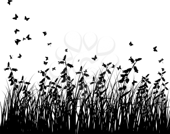 Meadow background with butterfly and flower. Vector illustration.