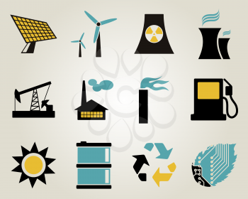 Electricity, power and energy icon set. Vector illustration.