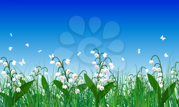 Meadow color background with butterflies. All objects are separated. Vector illustration. Eps 10 without transparency.