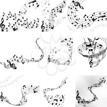 Musical notes staff set. Vector illustration with transparency EPS10.
