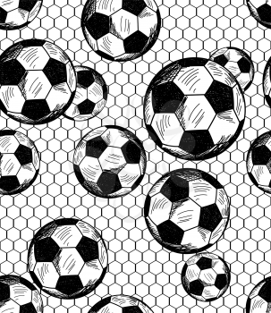 Football (soccer) theme seamless pattern in sketch style. Vector illustration. 