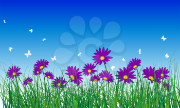 Meadow color background with butterflies. All objects are separated. Vector illustration. Eps 10 without transparency.