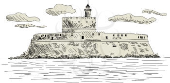 Rhodes ancient fort. EPS 10 vector sketch illustration without transparency and meshes.