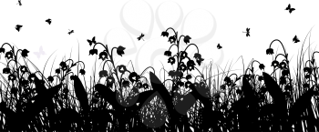 Meadow background with butterflies. All objects are separated. Vector illustration without transparency. Eps 10.