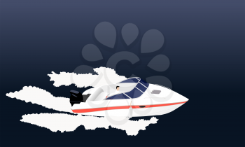 Speed motor boat with ripples. EPS 10 vector illustration.