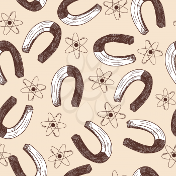 Magnets and atom seamless doodle pattern. EPS 10 vector illustration without transparency. 